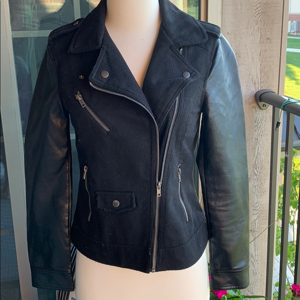Forever 21 Black Faux Leather & Sweater Moto Jacket